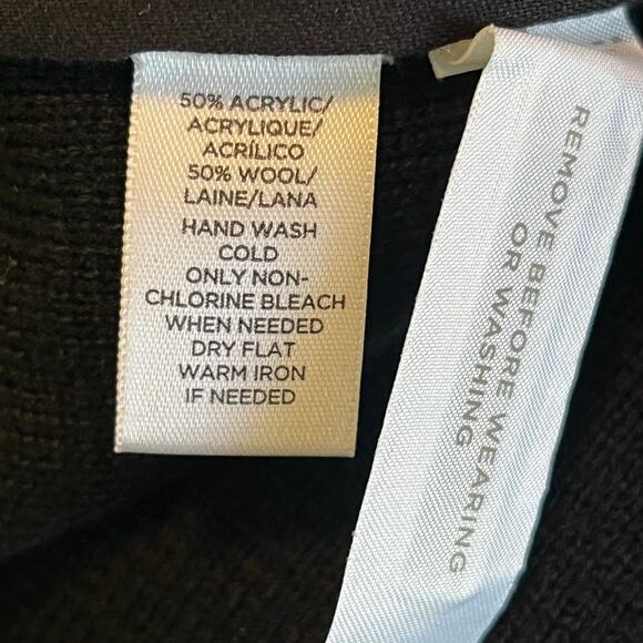 LOFT Black Wool Blend Moto Sweater Jacket Asymmetrical Zip Cardigan Workwear - Picture 11 of 11